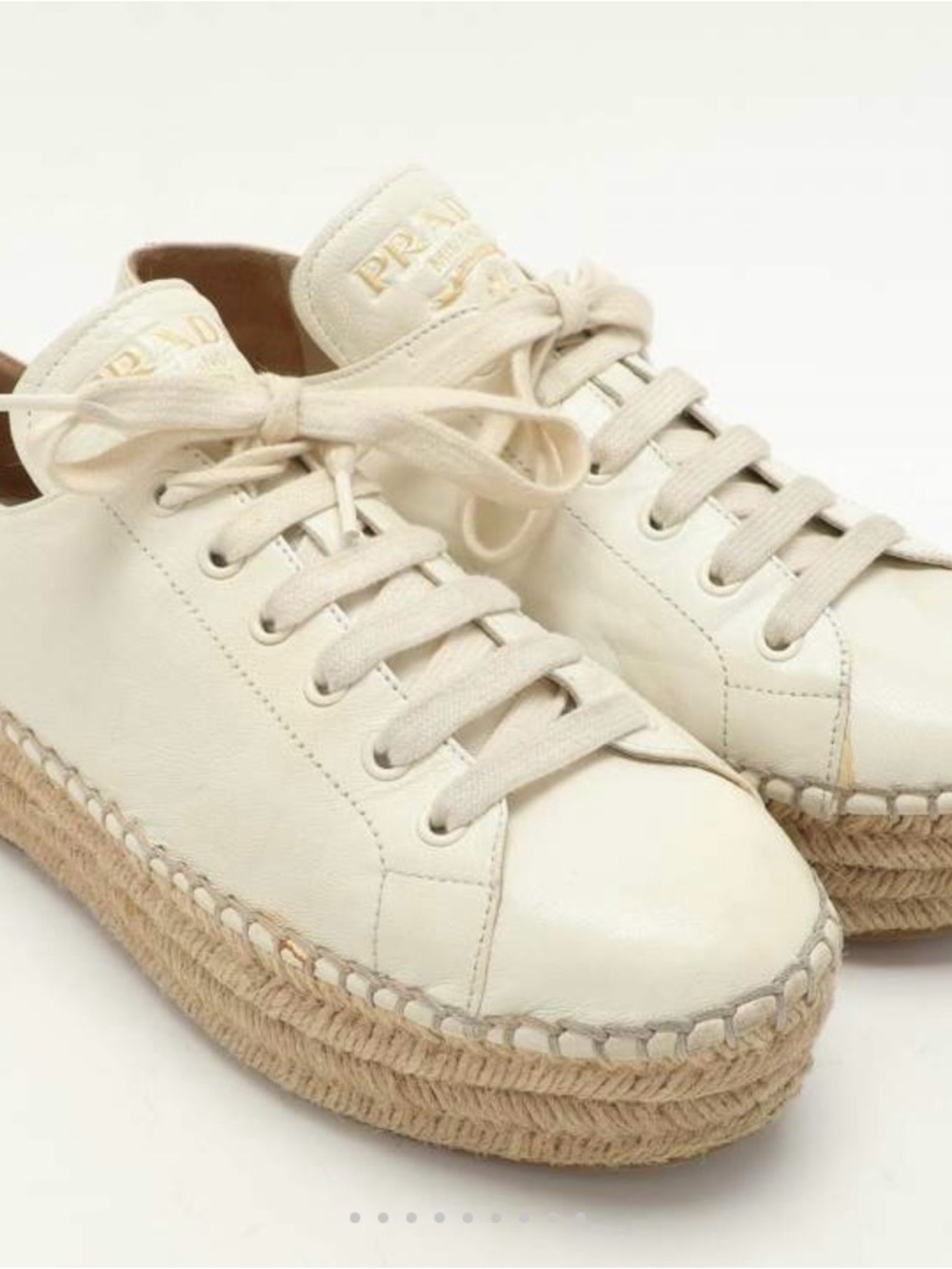 Prada Off-White Leather Platform Espadrille Sneakers - Picture 3 of 3